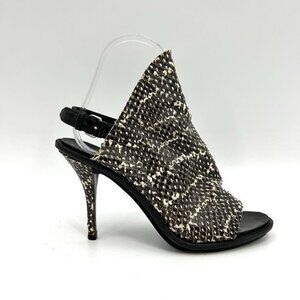 BALENCIAGA Black Ivory Real Snakeskin Slingback Stiletto Sandals Heels Size 6.5